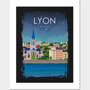 Lyon France Vintage Minimal Retro Travel Poster Posters and Art